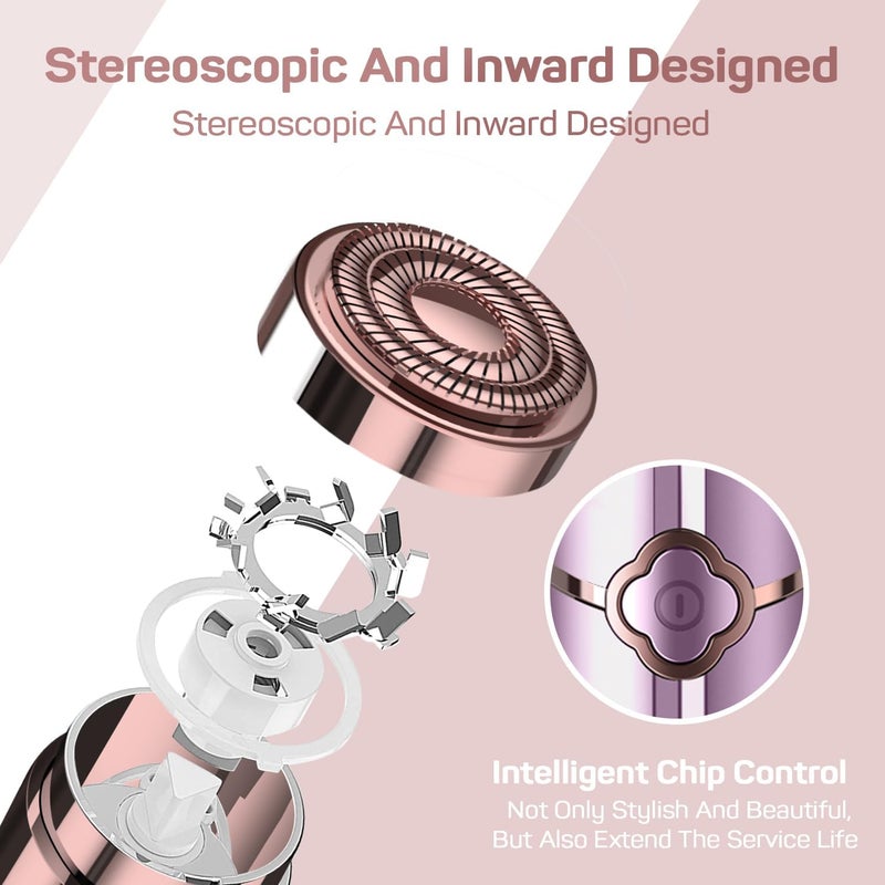 gurelax Facial Hair Removal for Women, Ladies Face Shaver(Rechargeable) for Chin Upper Lip Neck Armpits, Included 4 Replacement Heads, with a Velvet Storage Pouch - Image 3